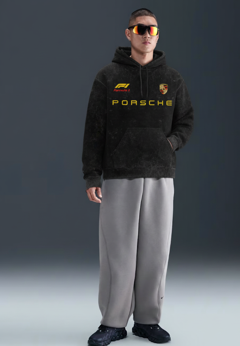 F1 x Porsche Streetwear Hoodie – Oversized Acid-Washed Edition