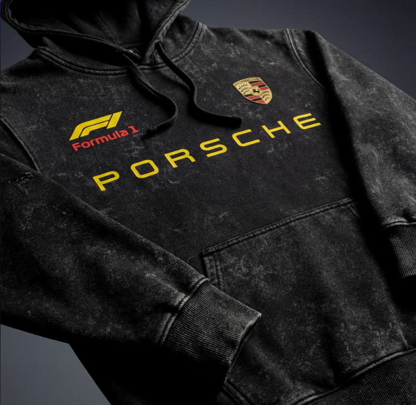 F1 x Porsche Streetwear Hoodie – Oversized Acid-Washed Edition